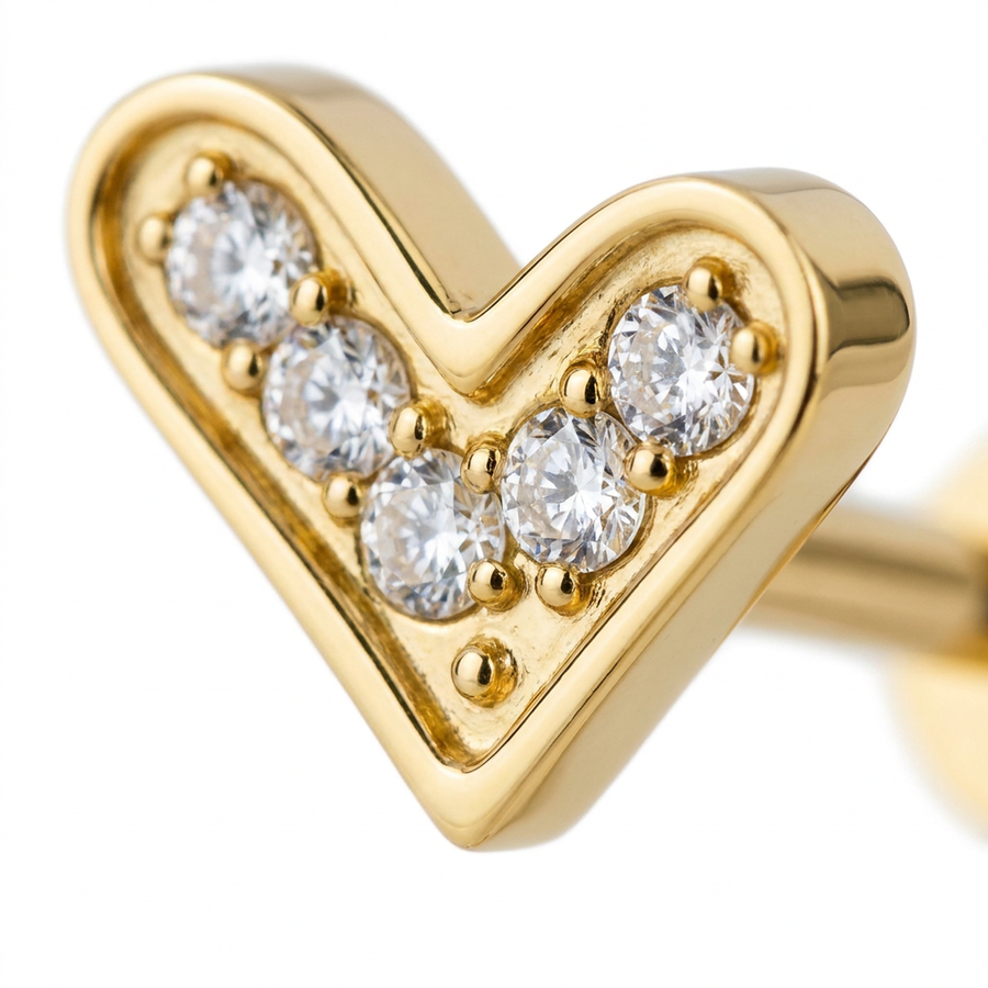 Piercing con cuore di zirconi in Acciaio Chirurgico 316L - Piercing per lobo, helix, forward helix, conch, flat, tragus