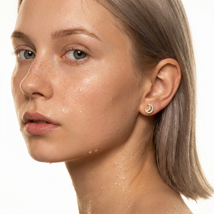 Piercing con mezza luna di zirconi in Acciaio Chirurgico 316L - Piercing per lobo, helix, forward helix, conch, flat, tragus