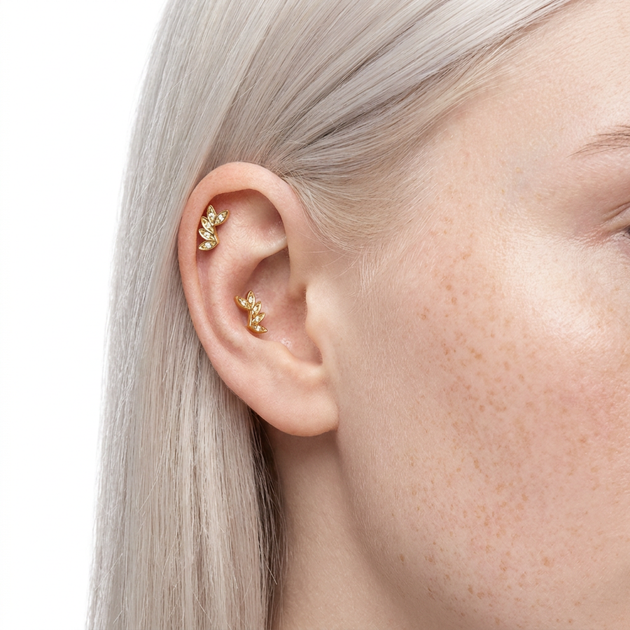 Piercing con petali e zirconi in acciaio chirurgico 316L - Piercing per lobo, helix, forward helix, conch, flat, tragus