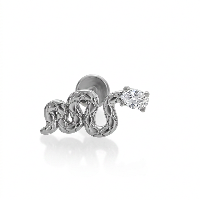 Piercing con serpente in acciaio chirurgico 316L - Piercing per lobo, helix, forward helix, conch, flat, tragus