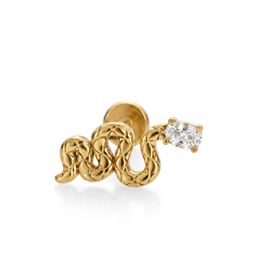 Piercing con serpente in acciaio chirurgico 316L - Piercing per lobo, helix, forward helix, conch, flat, tragus
