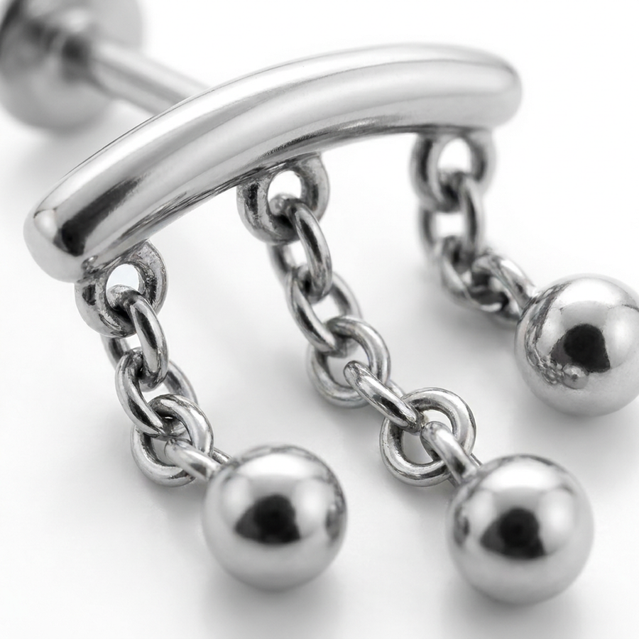 Piercing con catenelle e palline in acciaio chirurgico 316L - Piercing per lobo, helix, forward helix, conch, flat, tragus