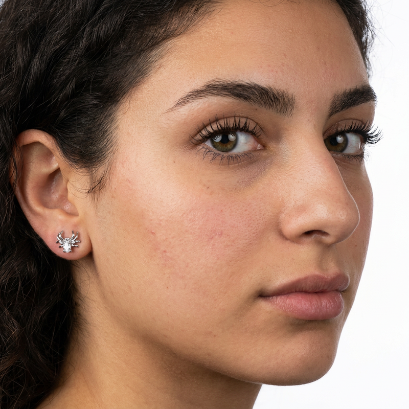 Piercing con ragno e zircone in Acciaio Chirurgico 316L - Piercing per lobo, helix, forward helix, conch, flat, tragus