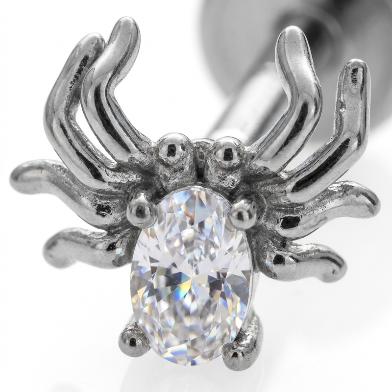Piercing con ragno e zircone in Acciaio Chirurgico 316L - Piercing per lobo, helix, forward helix, conch, flat, tragus