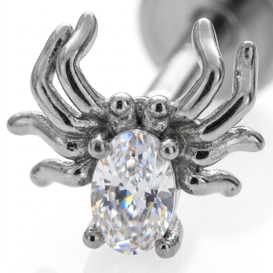 Piercing con ragno e zircone in Acciaio Chirurgico 316L - Piercing per lobo, helix, forward helix, conch, flat, tragus