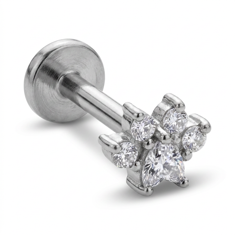 Piercing con zampetta di zirconi in Acciaio Chirurgico 316L - Piercing per lobo, helix, forward helix, conch, flat, tragus