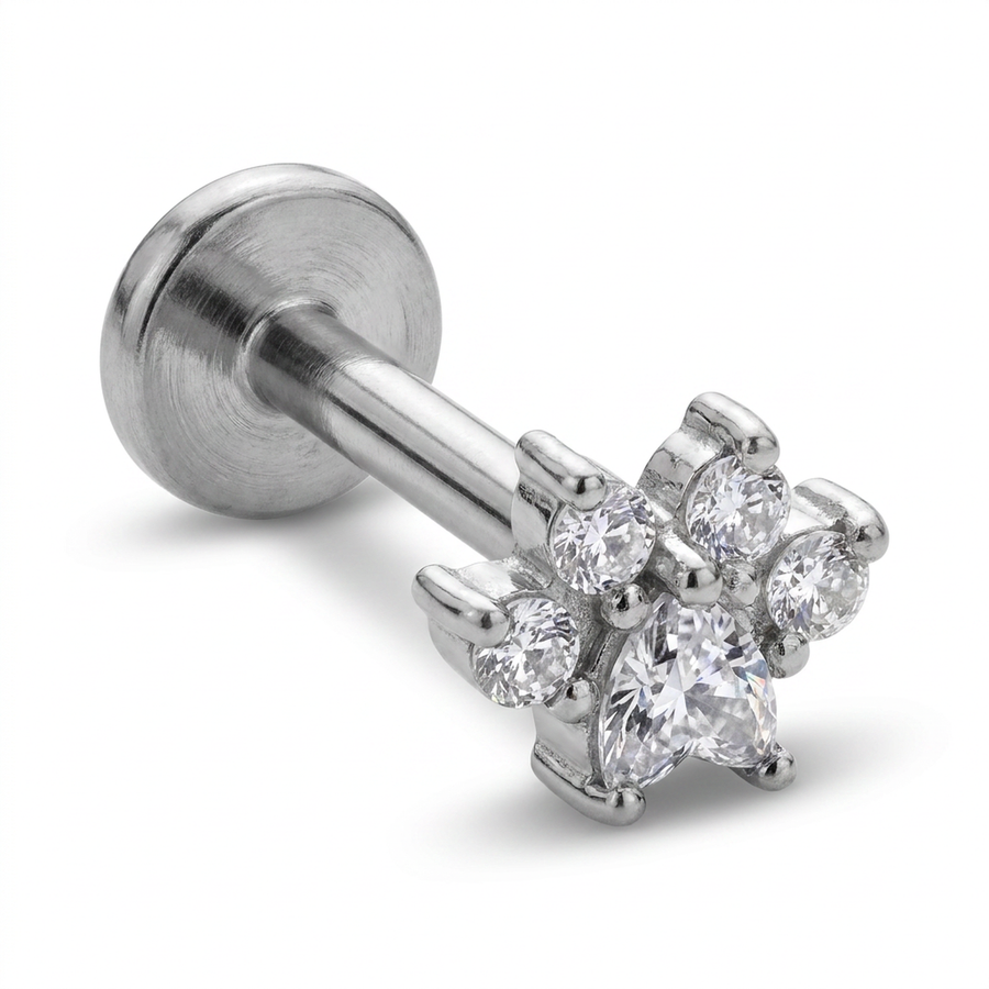 Piercing con zampetta di zirconi in Acciaio Chirurgico 316L - Piercing per lobo, helix, forward helix, conch, flat, tragus