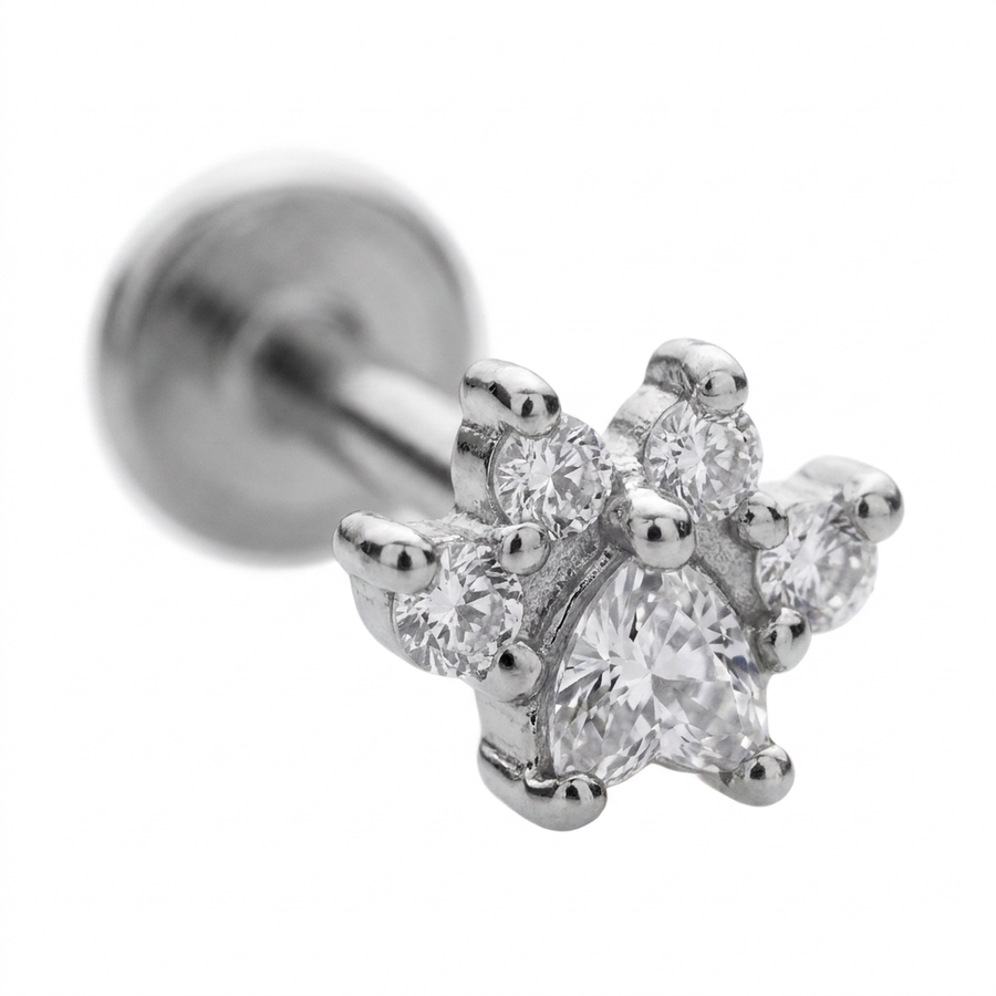 Piercing con zampetta di zirconi in Acciaio Chirurgico 316L - Piercing per lobo, helix, forward helix, conch, flat, tragus