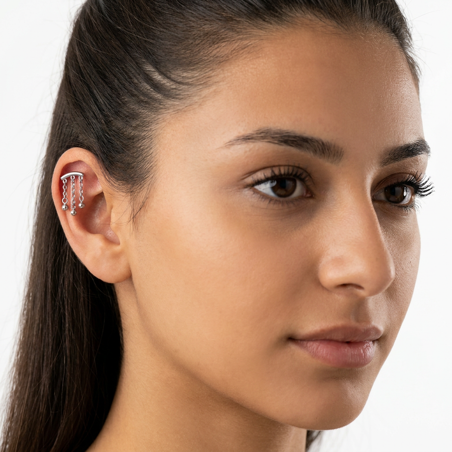 Piercing con catenelle e palline in acciaio chirurgico 316L - Piercing per lobo, helix, forward helix, conch, flat, tragus