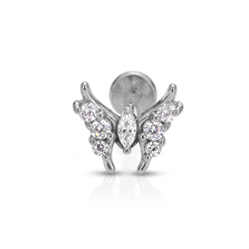 Piercing con farfalla zirconi in Acciaio Chirurgico 316L - Piercing per lobo, helix, forward helix, conch, flat, tragus