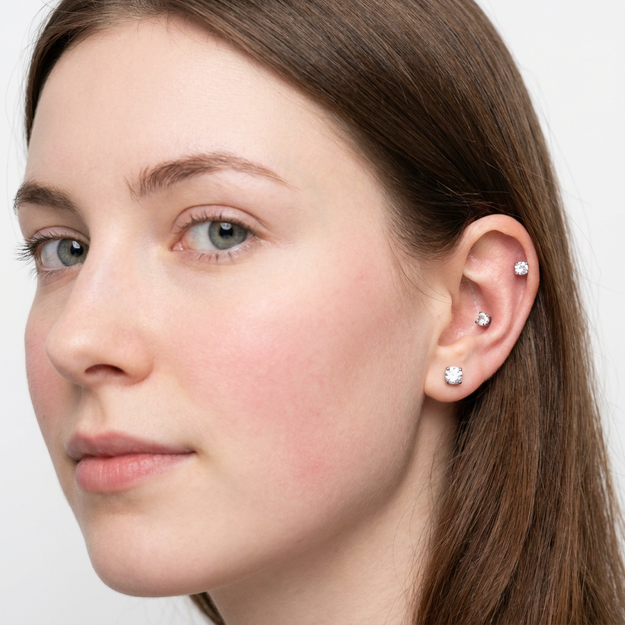 Piercing con zircone in acciaio chirurgico316L- Piercing per Lobo, helix, forward helix, conch, flat, tragus