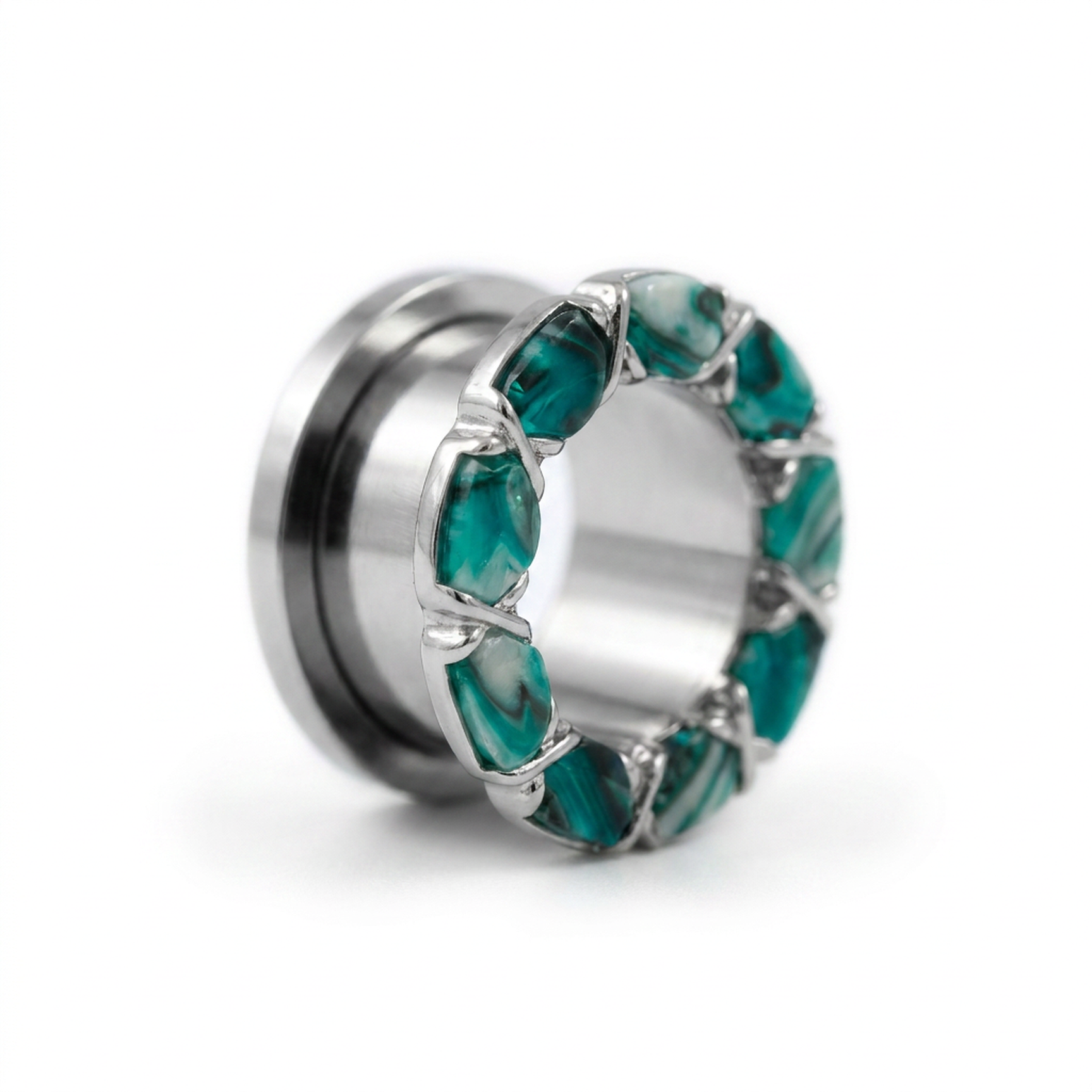 Dilatatore con zirconi turchesi in Acciaio Inox - Piercing per Lobo
