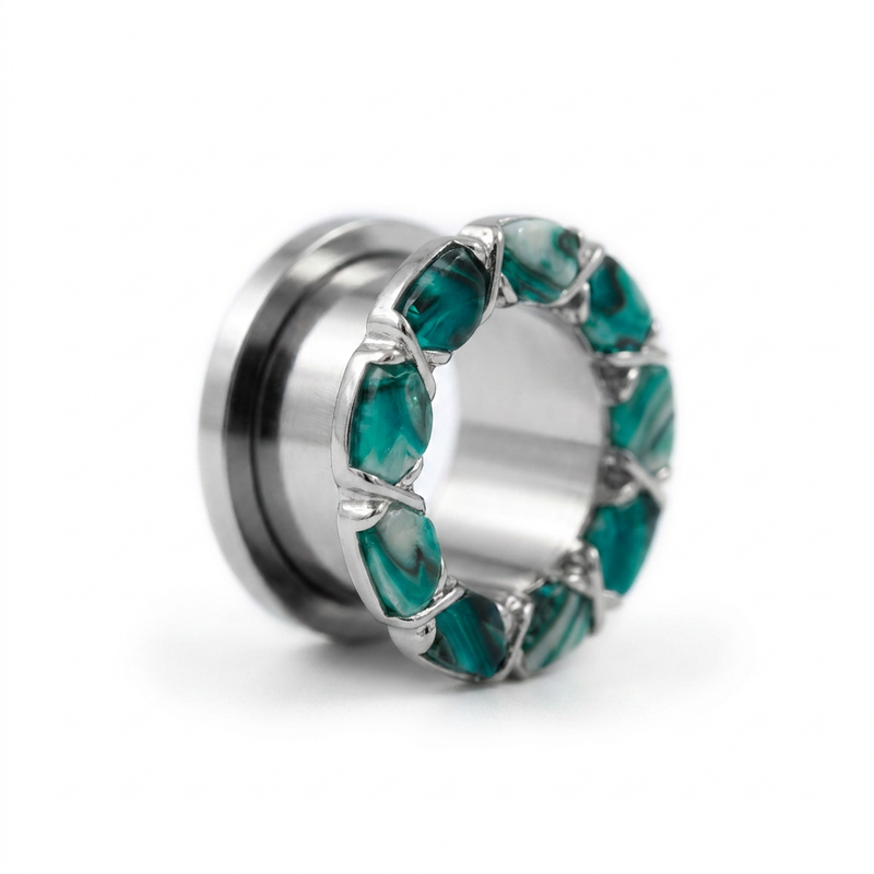 Dilatatore con zirconi turchesi in Acciaio Inox - Piercing per Lobo