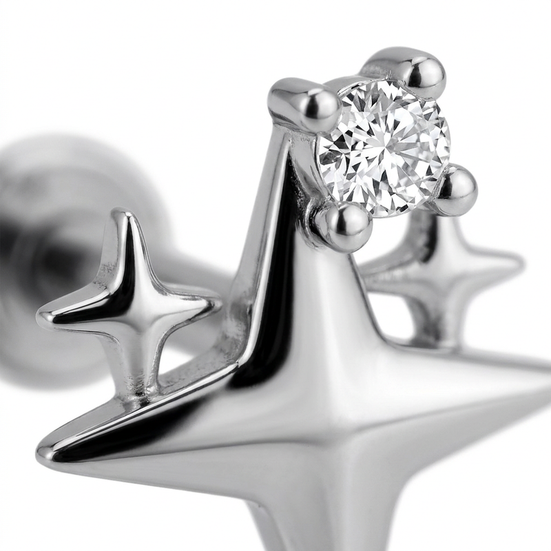 Piercing con stelline in Titanio G23- Piercing per Lobo, helix, forward helix, conch, flat, tragus
