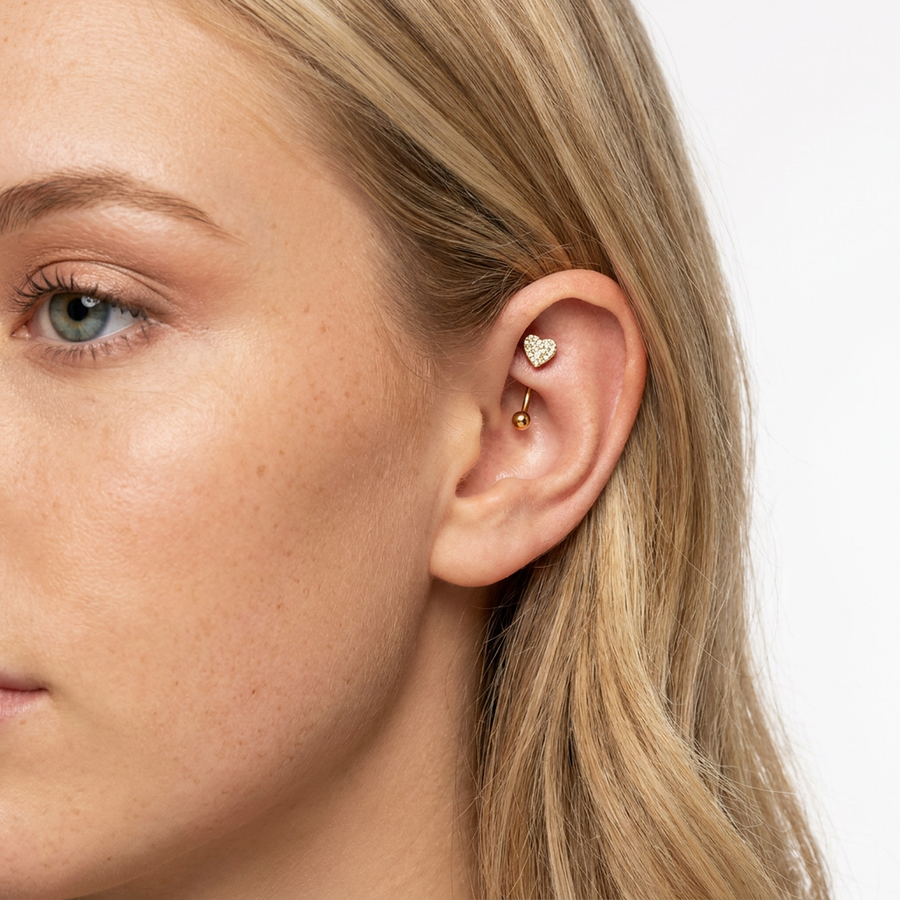 Piercing con cuore zirconi in Titanio G23 - Piercing per Rook e Snug