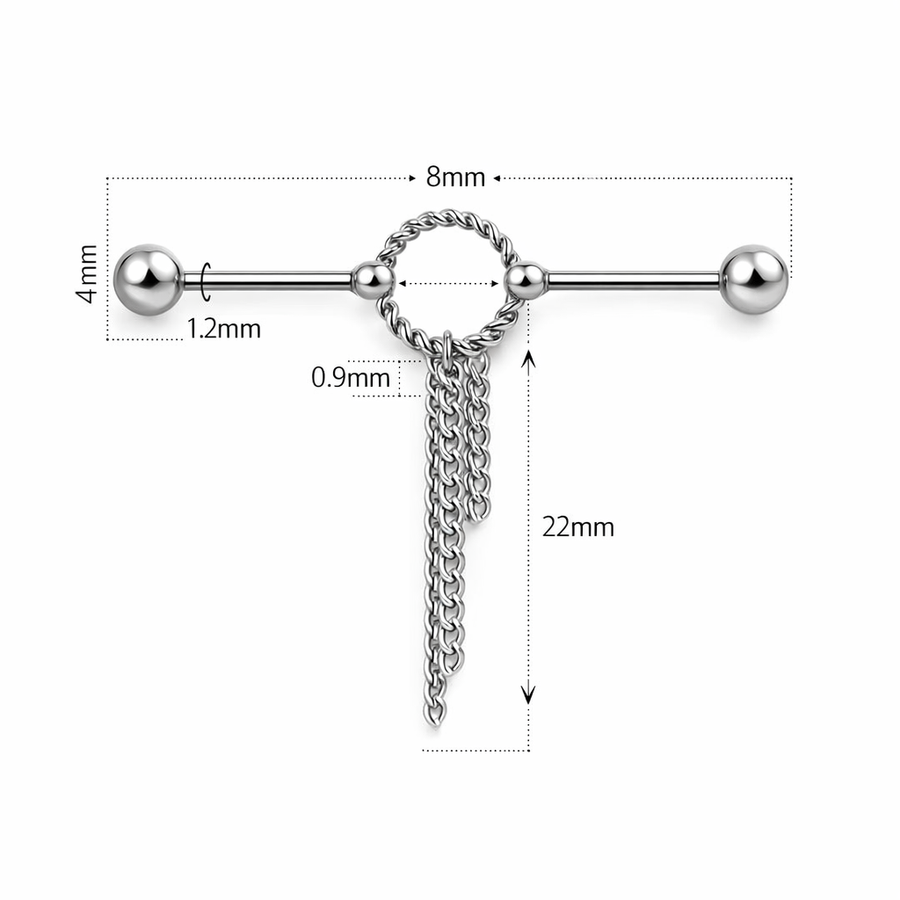 Piercing con catena pendente in Acciaio Chirurgico 316L - Piercing per industrial