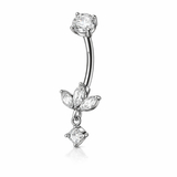 Piercing con tre petali zirconati e pendente in Acciaio Chirurgico 316L - Piercing per ombelico