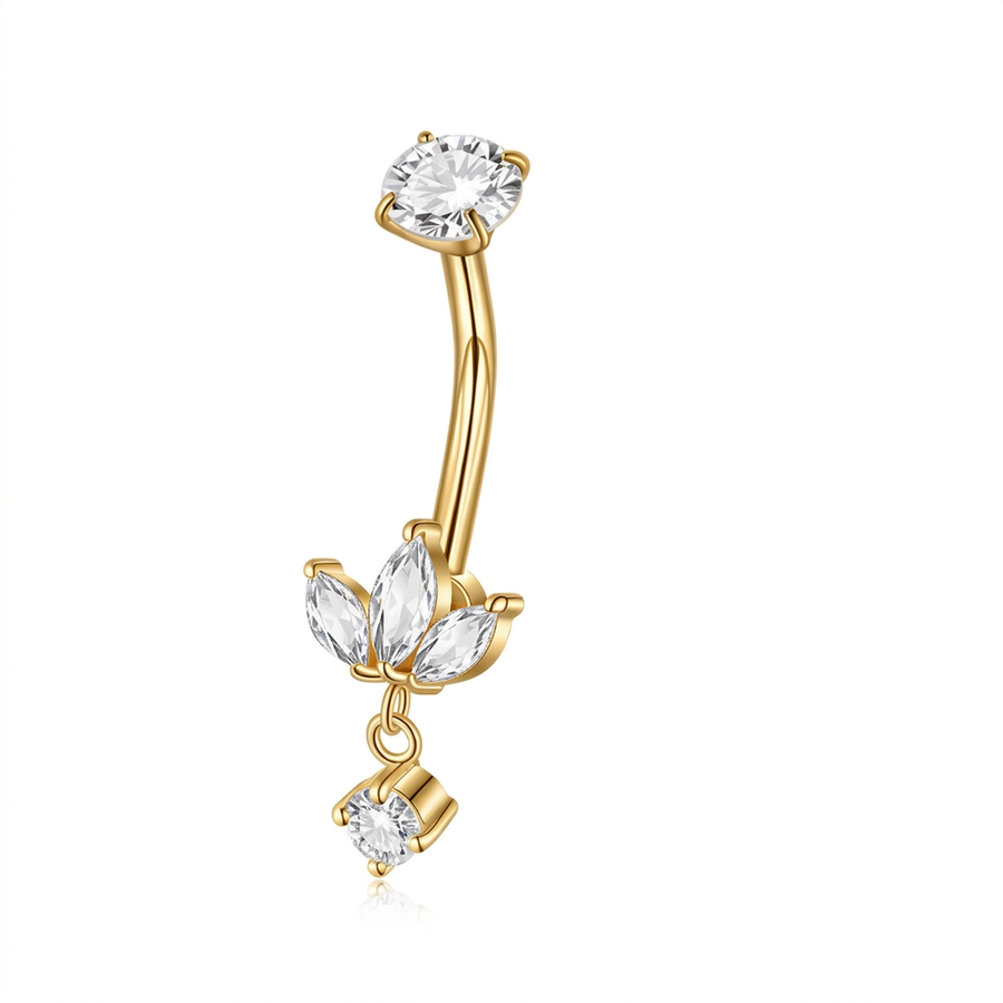 Piercing con tre petali zirconati e pendente in Acciaio Chirurgico 316L - Piercing per ombelico