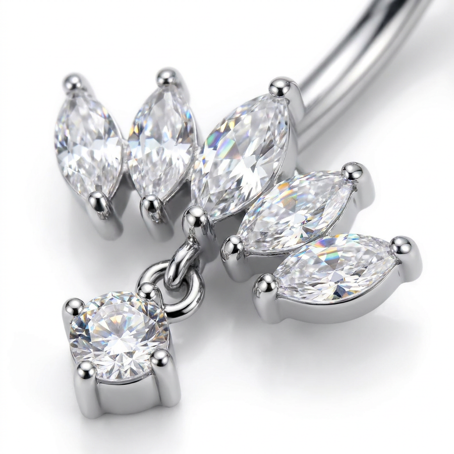 Piercing con cinque petali zirconati e pendente in Acciaio Chirurgico 316L - Piercing per ombelico
