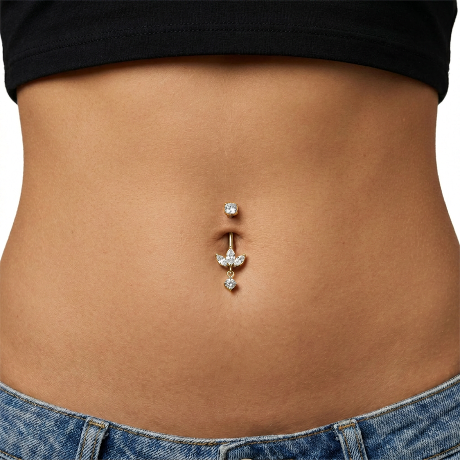Piercing con tre petali zirconati e pendente in Acciaio Chirurgico 316L - Piercing per ombelico