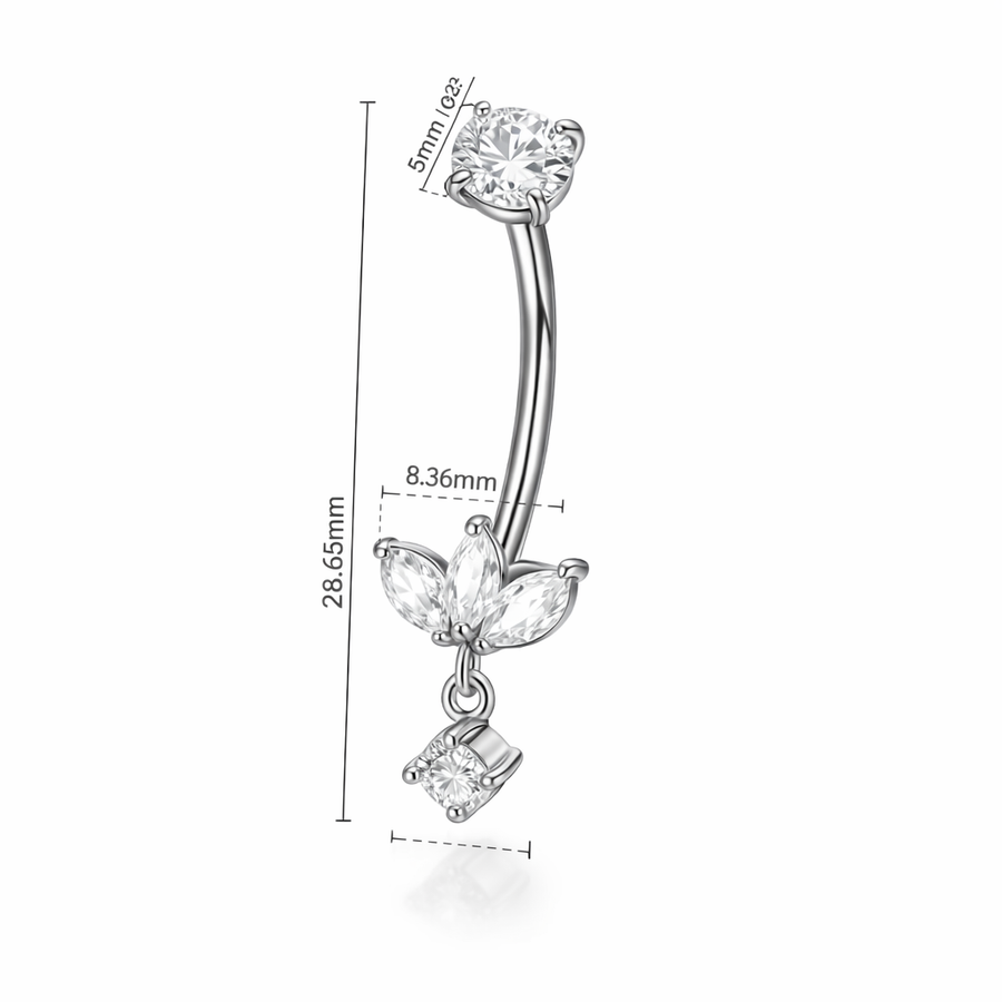 Piercing con tre petali zirconati e pendente in Acciaio Chirurgico 316L - Piercing per ombelico