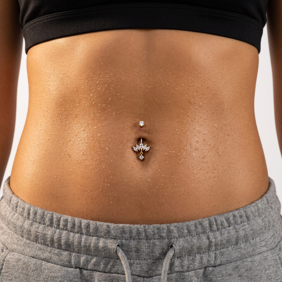 Piercing con cinque petali zirconati e pendente in Acciaio Chirurgico 316L - Piercing per ombelico