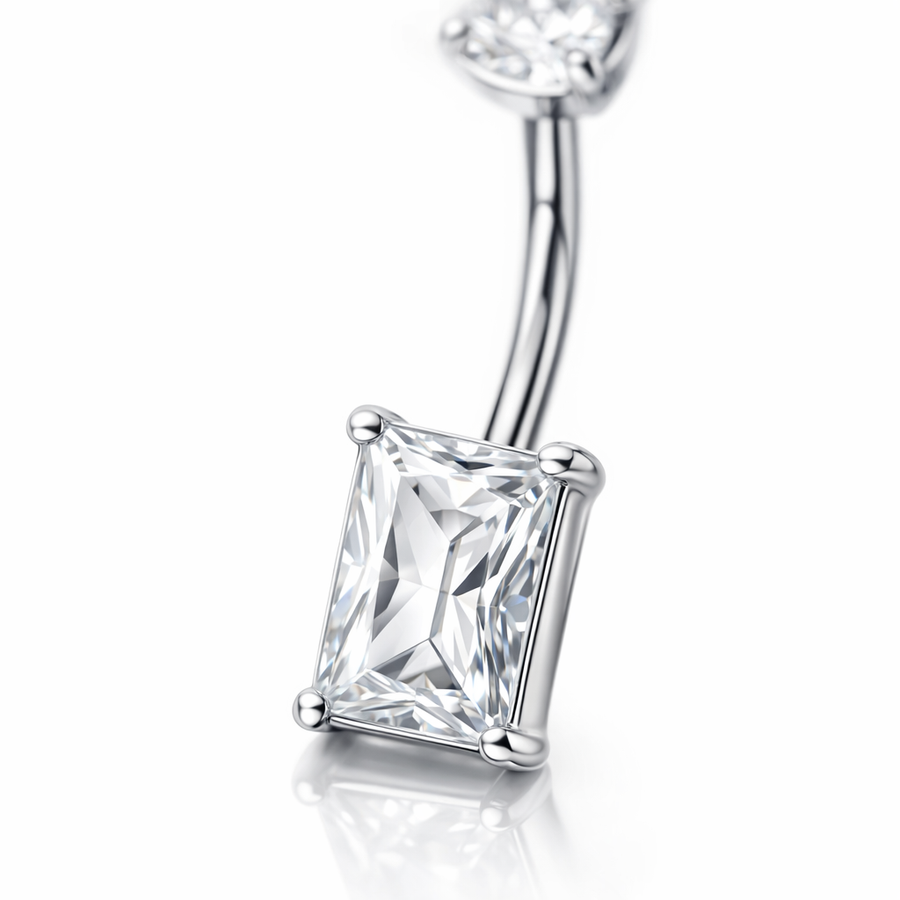 Piercing con zircone quadrato in Acciaio Chirurgico 316L - Piercing per ombelico