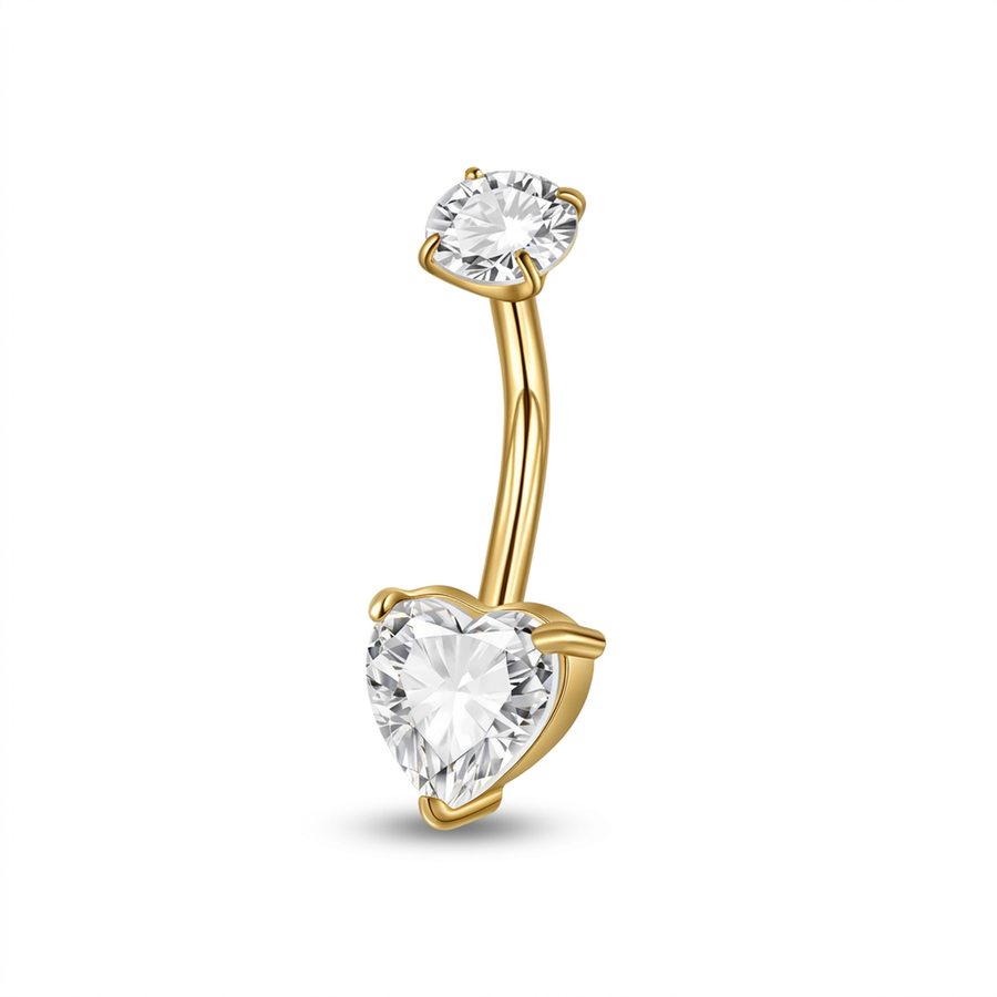 Piercing con zircone a cuore in Acciaio Chirurgico 316L - Piercing per ombelico