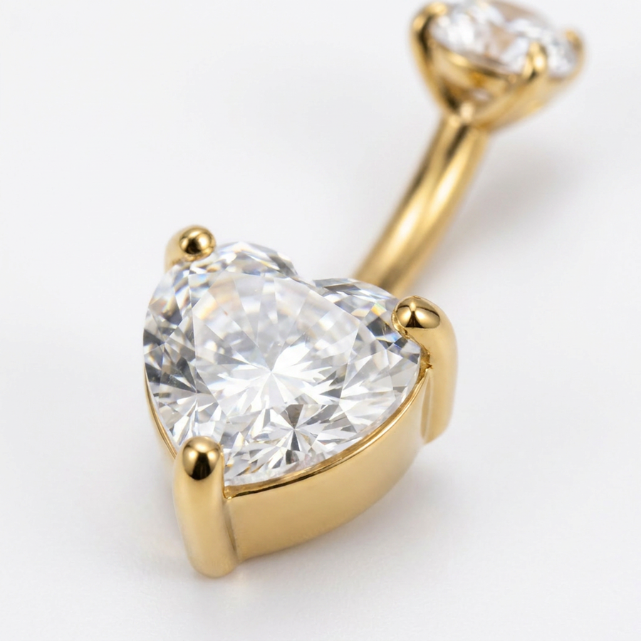 Piercing con zircone a cuore in Acciaio Chirurgico 316L - Piercing per ombelico