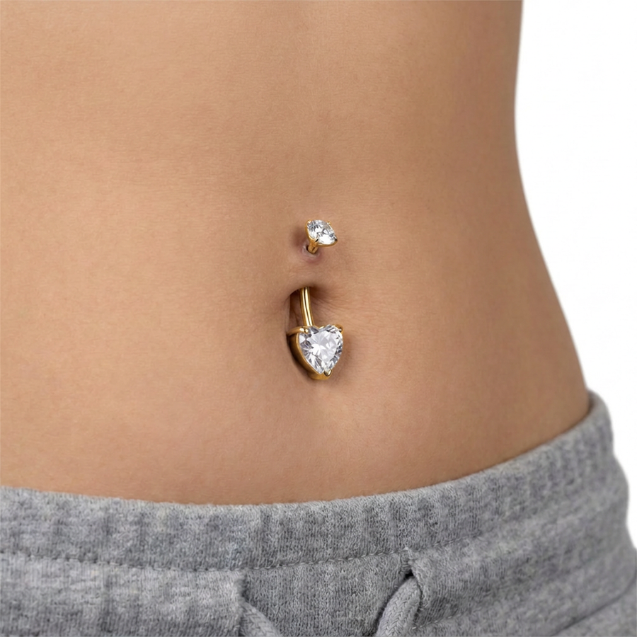 Piercing con zircone a cuore in Acciaio Chirurgico 316L - Piercing per ombelico