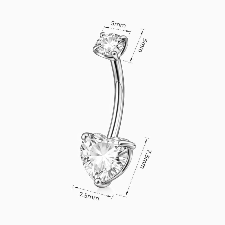 Piercing con zircone a cuore in Acciaio Chirurgico 316L - Piercing per ombelico