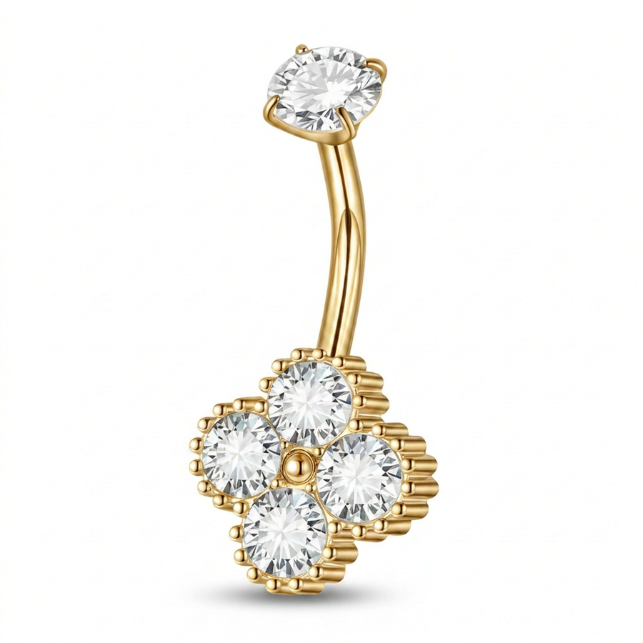Piercing con fiore di zirconi in Acciaio Chirurgico 316L - Piercing per ombelico