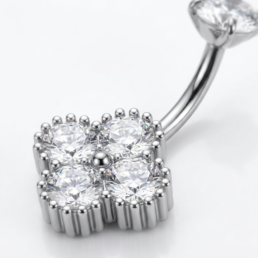 Piercing con fiore di zirconi in Acciaio Chirurgico 316L - Piercing per ombelico