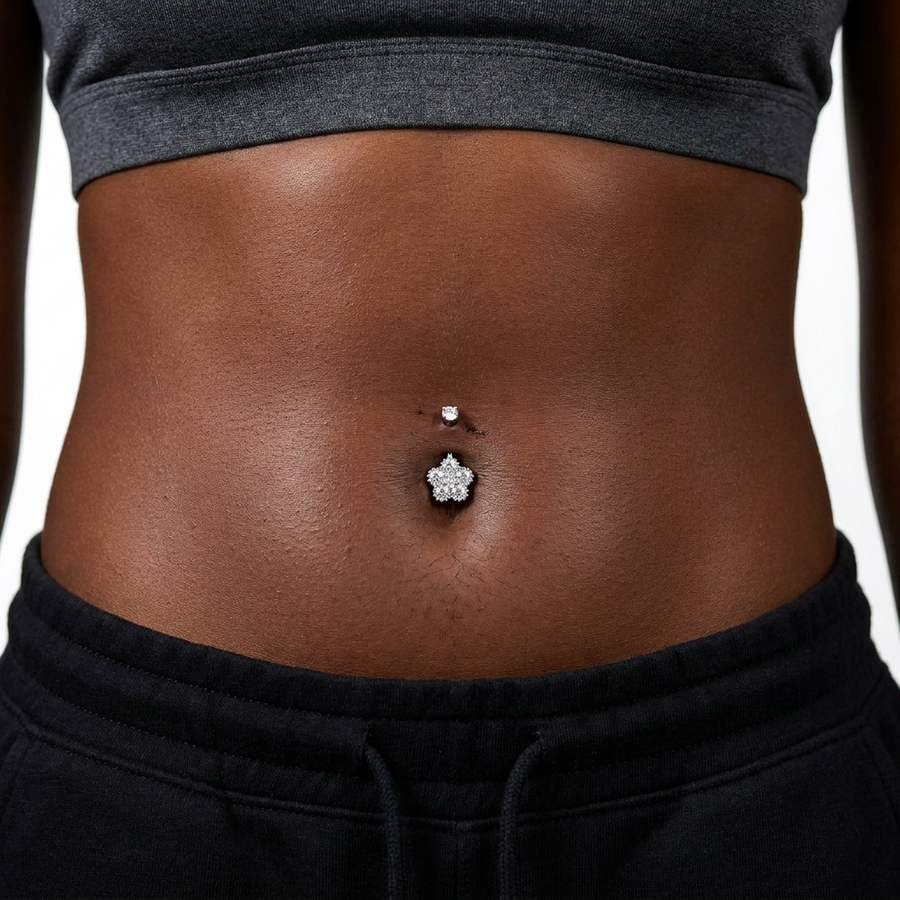 Piercing con fiore di zirconi in Acciaio Chirurgico 316L - Piercing per ombelico