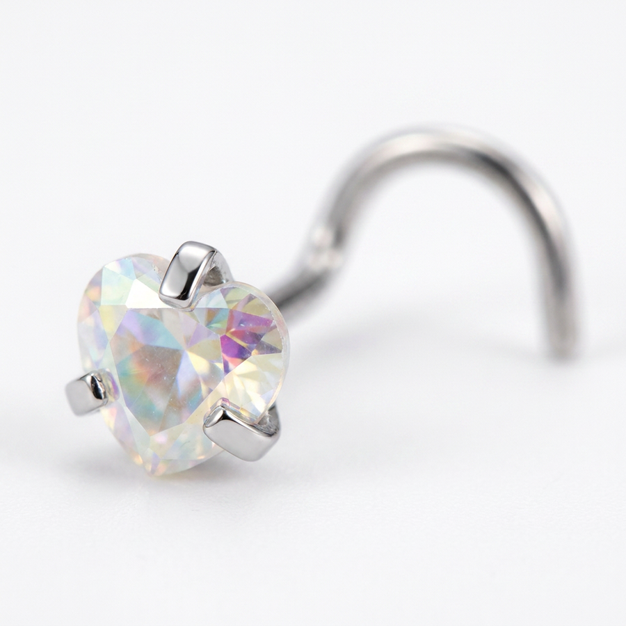 Piercing con zircone a forma di cuore, stella, cerchio e quadrato in Acciaio Chirurgico 316L - Piercing per naso