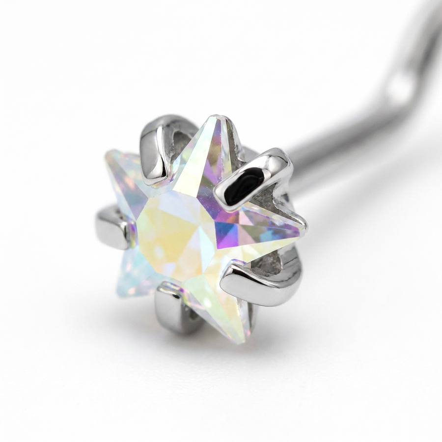 Piercing con zircone a forma di cuore, stella, cerchio e quadrato in Acciaio Chirurgico 316L - Piercing per naso