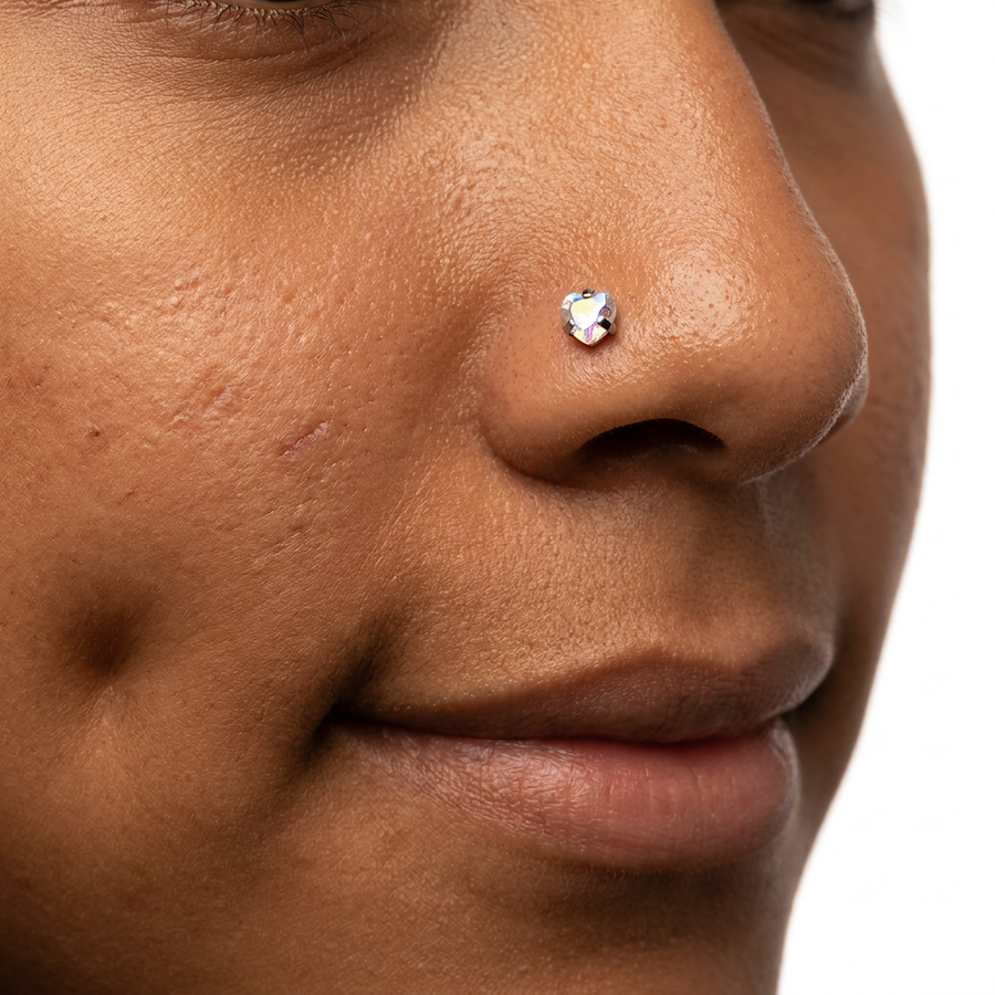 Piercing con zircone a forma di cuore, stella, cerchio e quadrato in Acciaio Chirurgico 316L - Piercing per naso