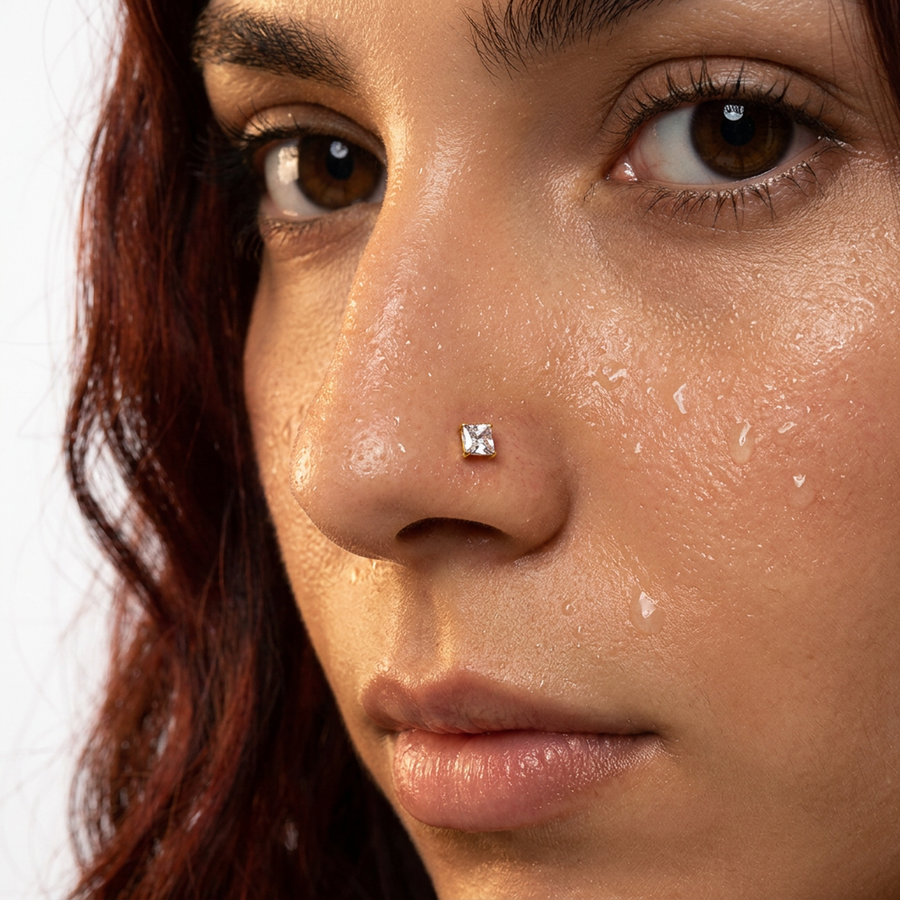 Piercing con zircone a forma di cuore, stella, cerchio e quadrato in Acciaio Chirurgico 316L - Piercing per naso