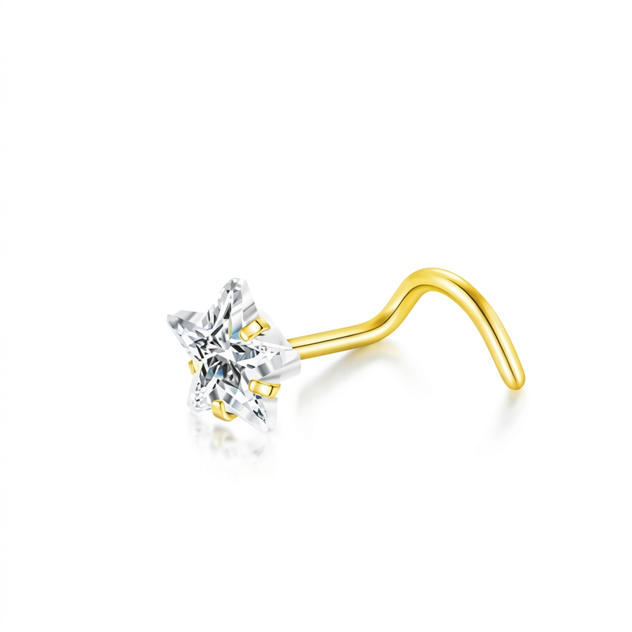 Piercing con zircone a forma di cuore, stella, cerchio e quadrato in Acciaio Chirurgico 316L - Piercing per naso