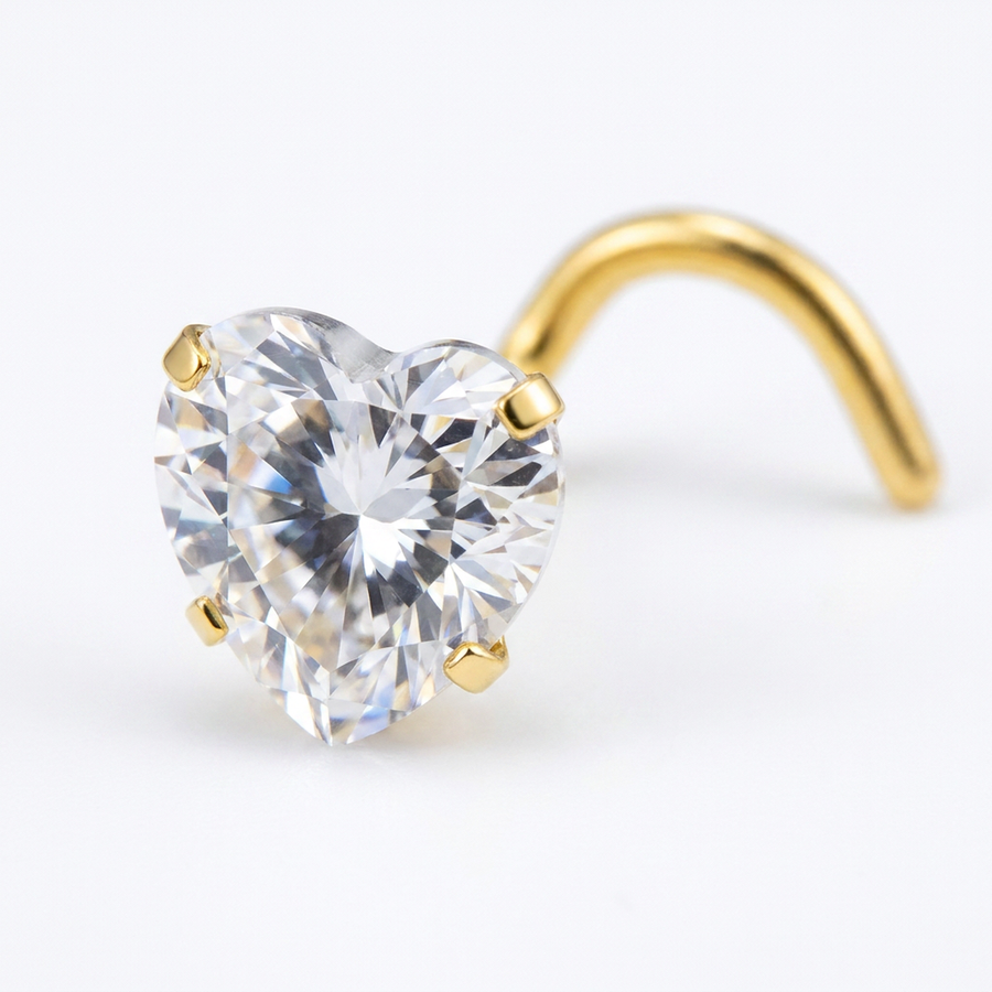 Piercing con zircone a forma di cuore, stella, cerchio e quadrato in Acciaio Chirurgico 316L - Piercing per naso
