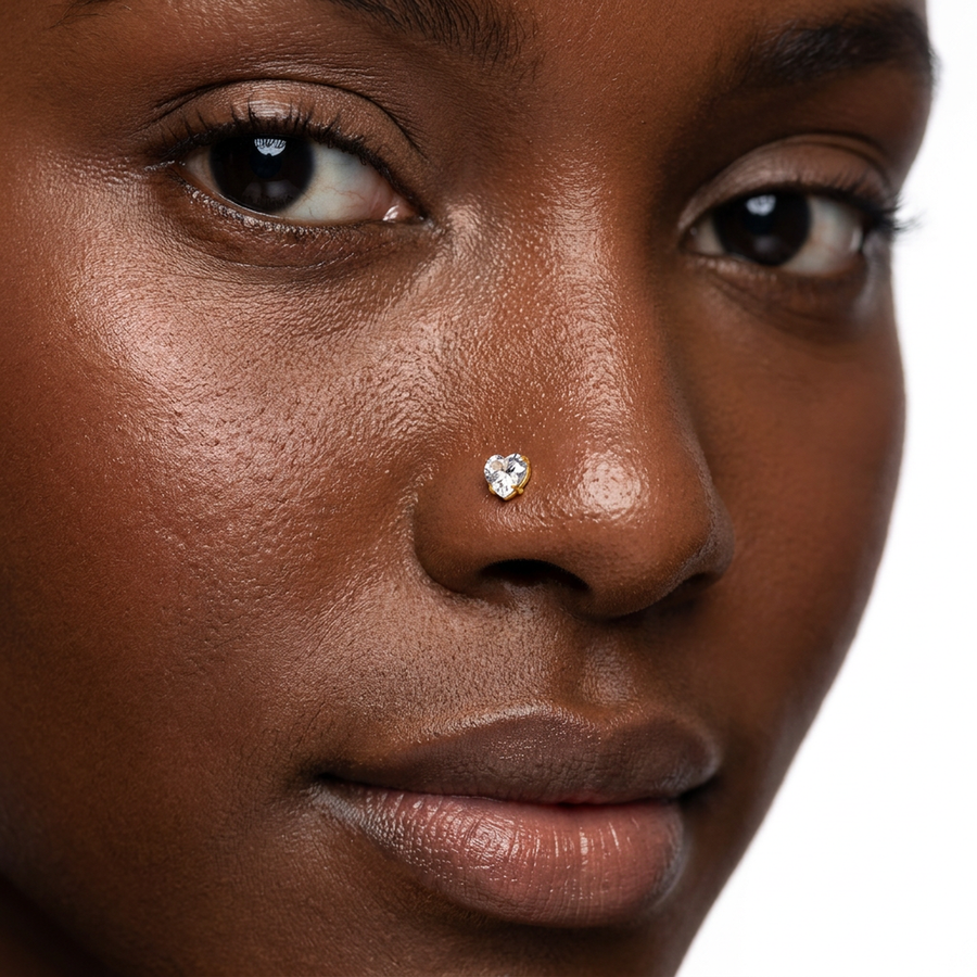 Piercing con zircone a forma di cuore, stella, cerchio e quadrato in Acciaio Chirurgico 316L - Piercing per naso