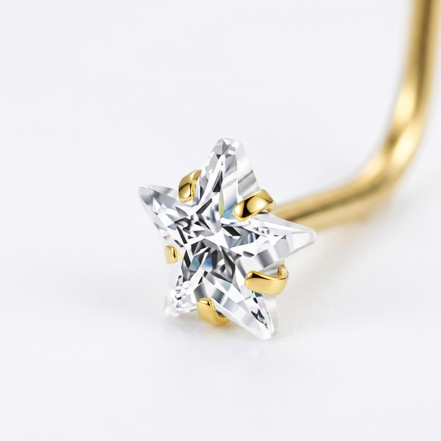 Piercing con zircone a forma di cuore, stella, cerchio e quadrato in Acciaio Chirurgico 316L - Piercing per naso