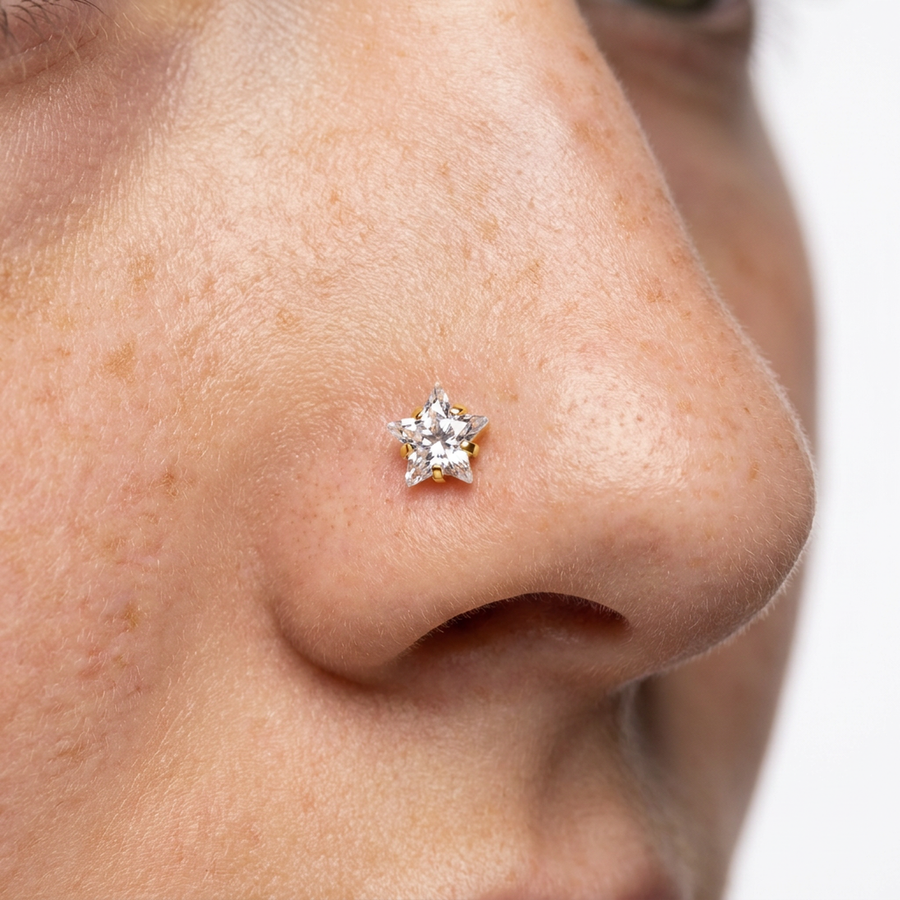 Piercing con zircone a forma di cuore, stella, cerchio e quadrato in Acciaio Chirurgico 316L - Piercing per naso