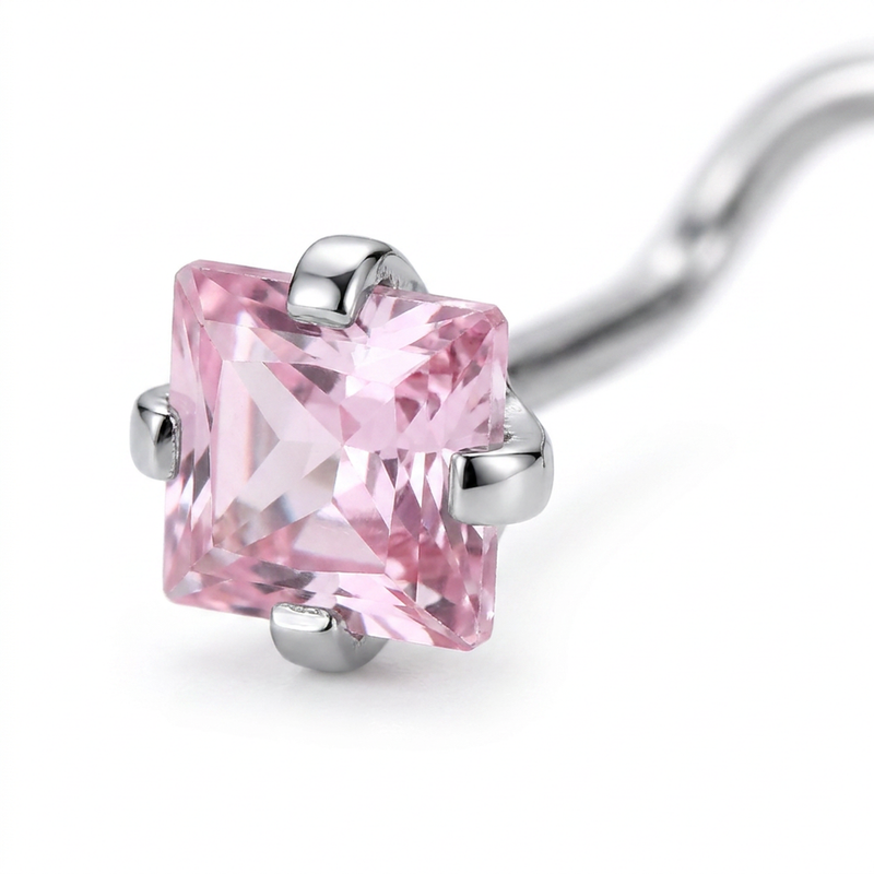 Piercing con zircone a forma di cuore, stella, cerchio e quadrato in Acciaio Chirurgico 316L - Piercing per naso