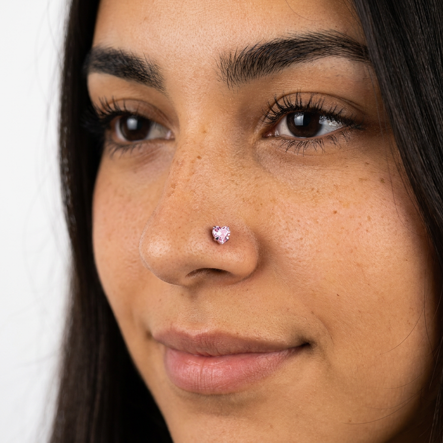 Piercing con zircone a forma di cuore, stella, cerchio e quadrato in Acciaio Chirurgico 316L - Piercing per naso