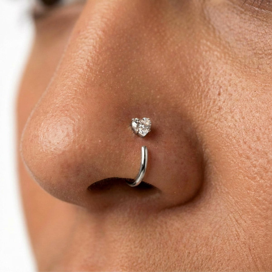 Piercing con zircone rotondo, quadrato, a stella, a cuore e  in Acciaio Chirurgico 316L - Piercing per nostril