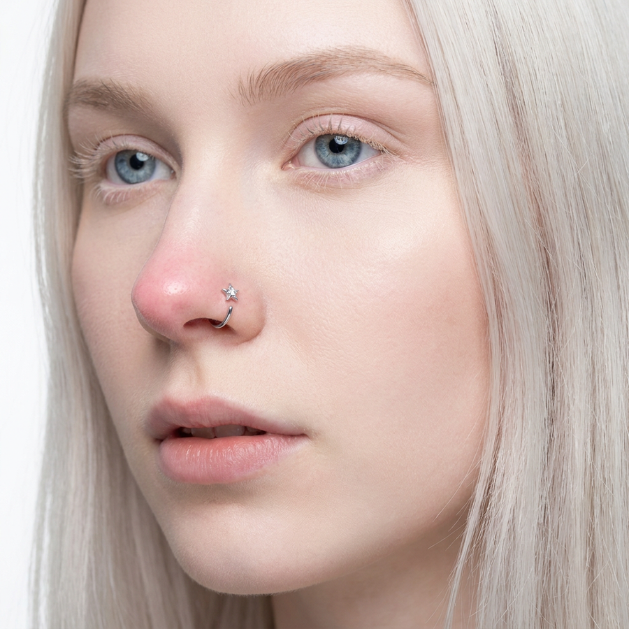 Piercing con zircone rotondo, quadrato, a stella, a cuore e  in Acciaio Chirurgico 316L - Piercing per nostril