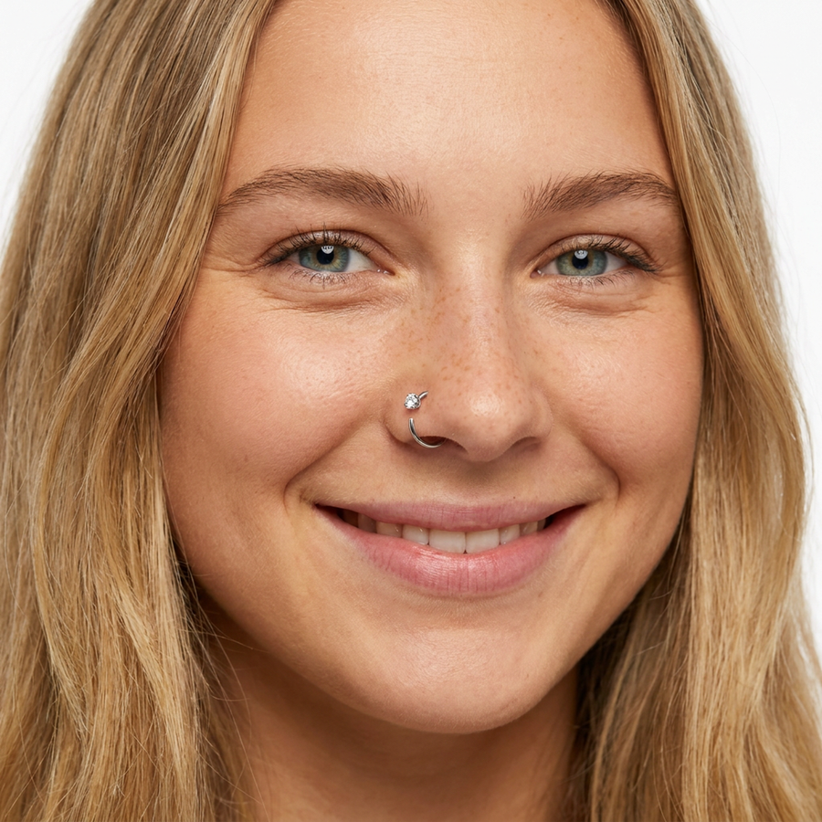 Piercing con zircone rotondo, quadrato, a stella, a cuore e  in Acciaio Chirurgico 316L - Piercing per nostril