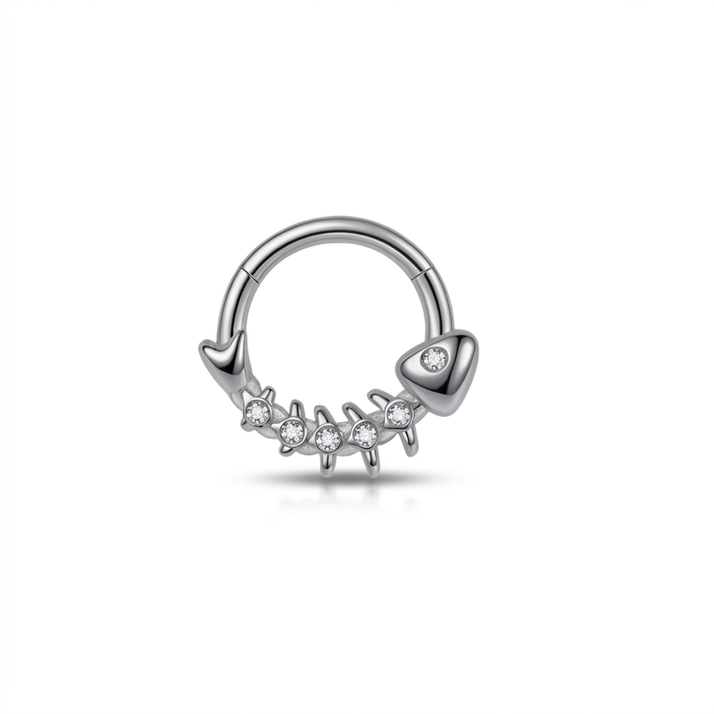 Piercing con pesce e zirconi in Acciaio Chirurgico 316L - Piercing per lobo, helix, daith, septum