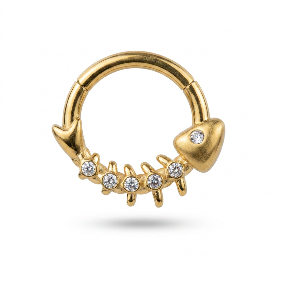 Piercing con pesce e zirconi in Acciaio Chirurgico 316L - Piercing per lobo, helix, daith, septum